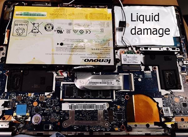 lenovo laptop liquid damage in motherboard